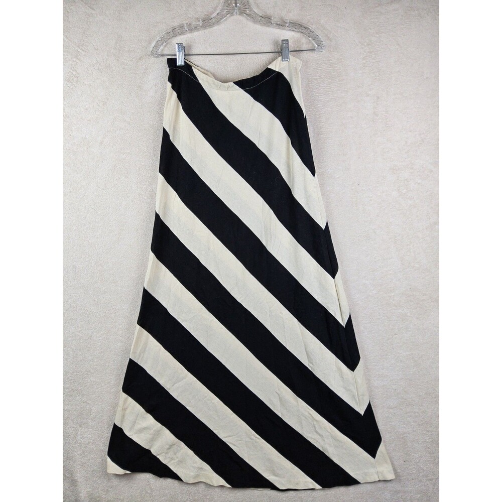 Siyu Women's Striped Knit Black Ivory Maxi Skirt Size L